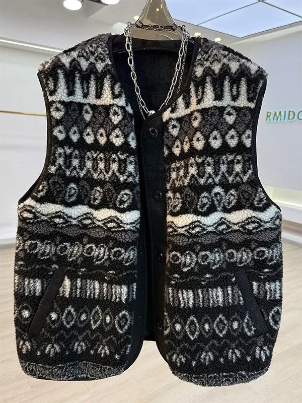 

Корейский высококачественный жилет большого размера 300 Pou в стиле ретро Fair Isle, осенне-зимняя новинка, модный, универсальный, трендовый, брендовый.