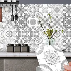 12PCS Gray Moroccan Wall Sticker Art Waterproof Vinyl Peel and Stick Tile Sticker Home Decor Kitchen Bathroom Decal 15CM