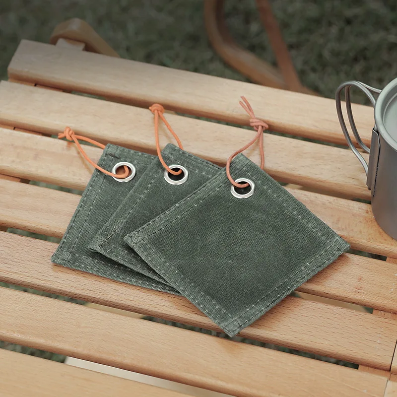 

Outdoor Canvas Insulated Placemats Coasters Portable Oil-Resistant Camping Equipment Household Square Placemats Hangable Cup Mat