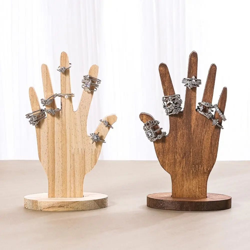 Wooden Jewelry Display Stand Palm Shaped Hand Form Ring Storage Holder Bracelet Bangle Sturdy Base Desktop Jewelry Organizers