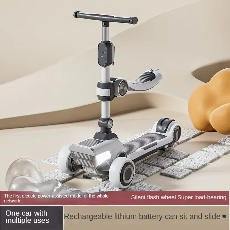 for Rechargeable Electric Scooter for Kids 3-6 Years Foldable 3 Wheel Design with Seat Adjustable Height Plastic Wheels