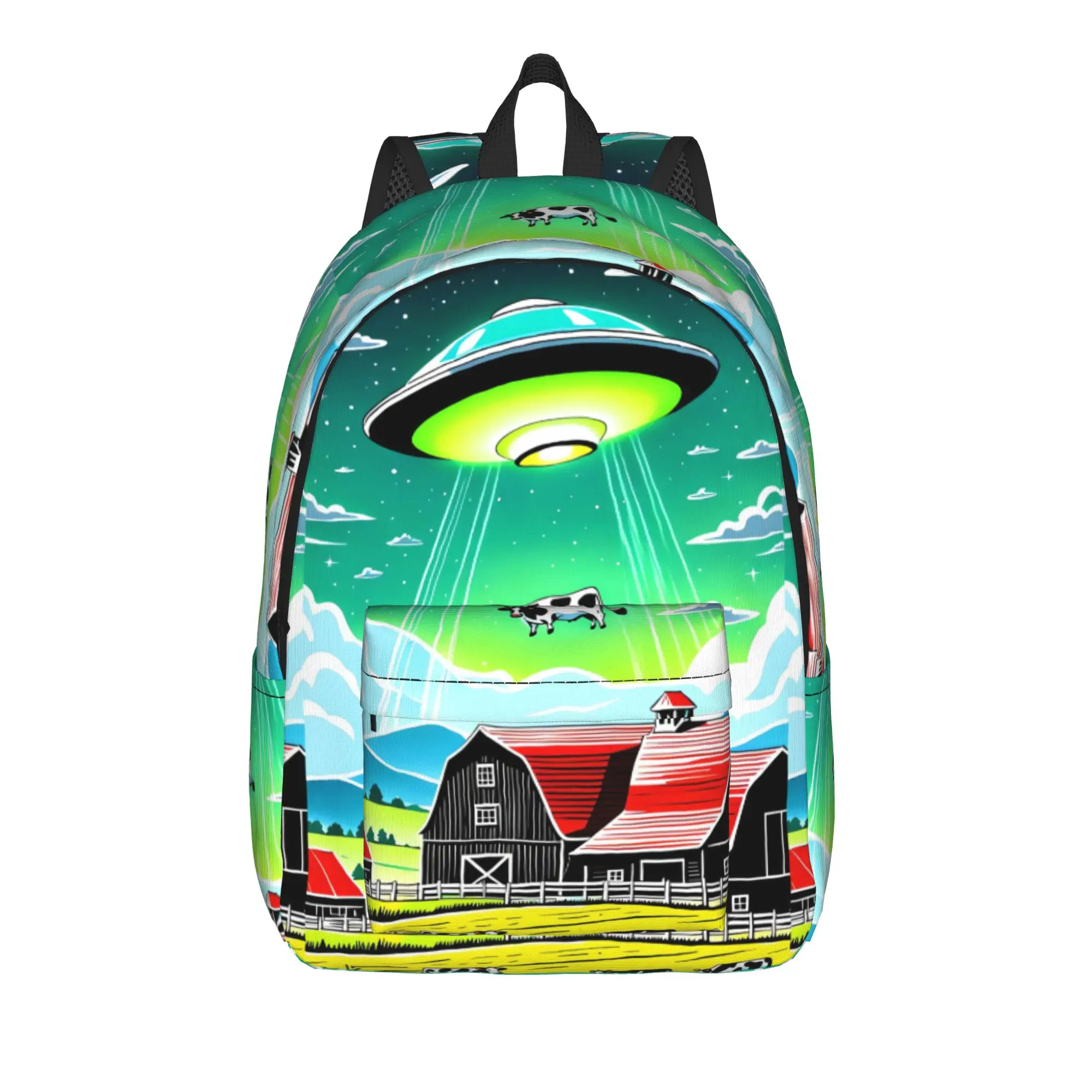Novel Fun Cartoon Ufo Farm Cow Design Backpack  Kawaii Backpacks Men Camping Durable High School Bags Design Rucksack