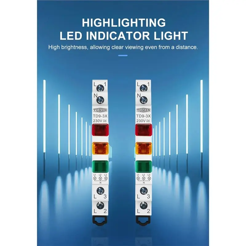 B67C TOMZN TD9-3X LED Three Phase Signal Light 230V AC/DC Red Yellow Green Warning Indicator Lamp Equipment Alarm Din Lamp