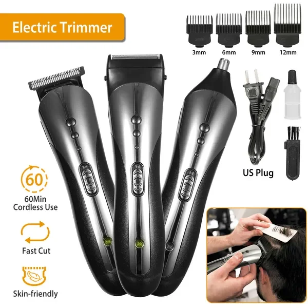 

Men Electric Hair Clipper Trimmer Rechargeable Beard Shaver Razor Nose Trimmer Set