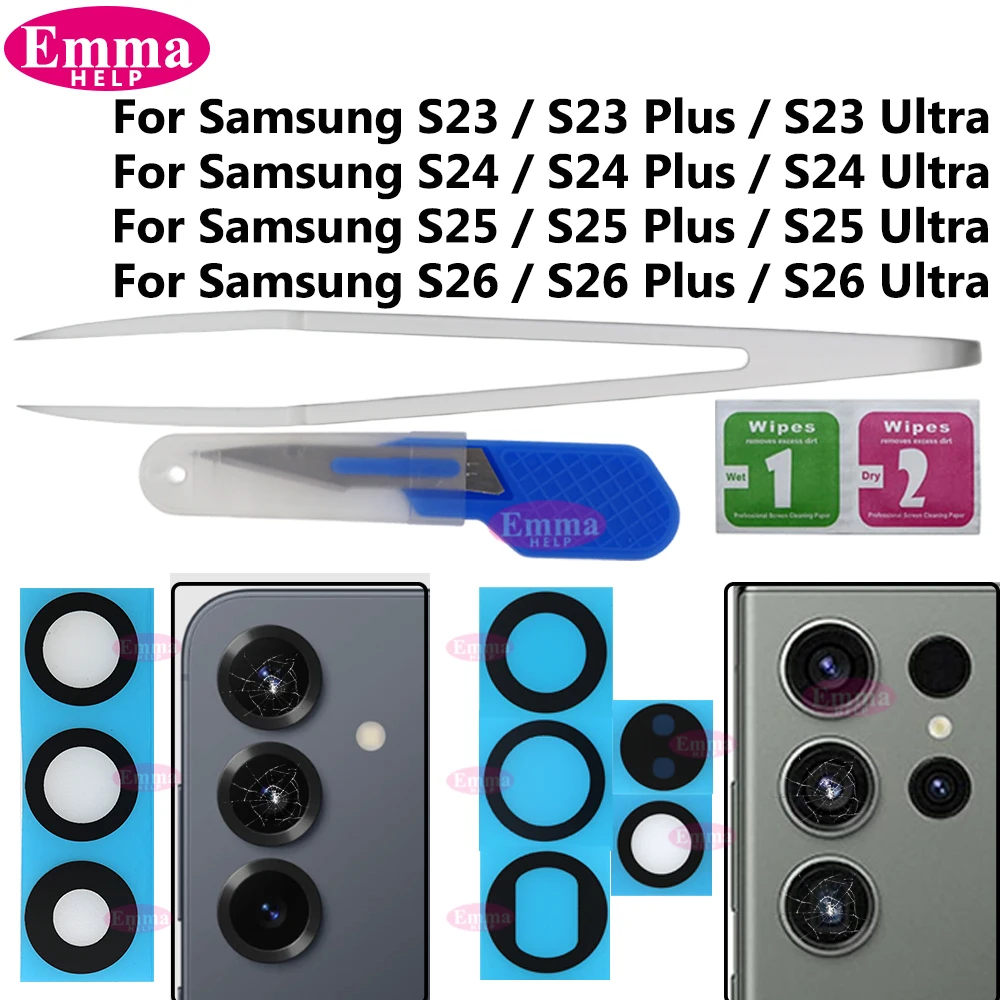 Camera Lens Glass for Samsung Galaxy S26 S25 S24 S23 Ultra Plus Rear Back Camera Glass Replacement Repair Parts with Adhesive