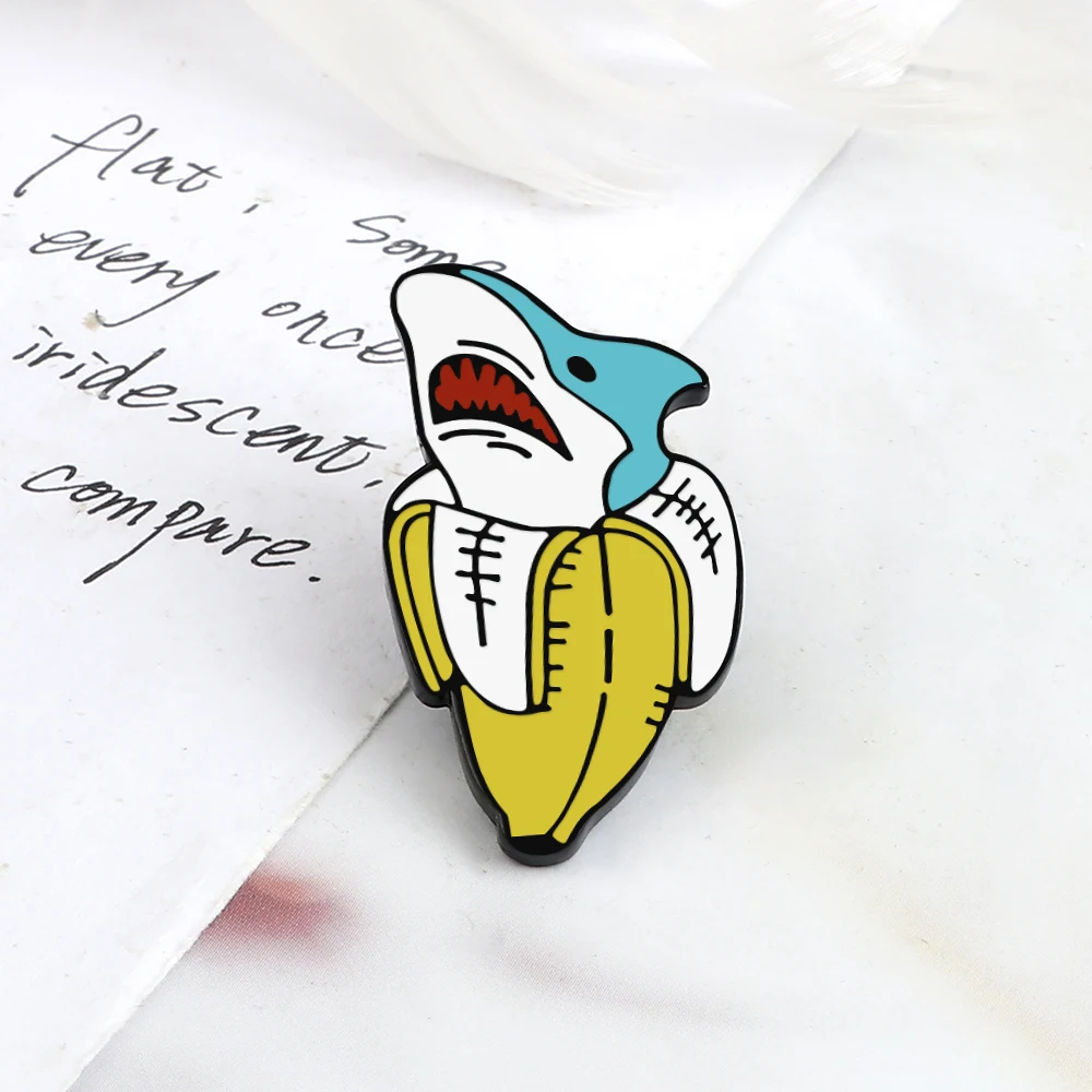 Animal Banana Shark Enamel Pins for Kids Friends Custom Lovely Sharks Brooches Backpack Lapel Pin Cute Funny Badge Jewelry Gifts