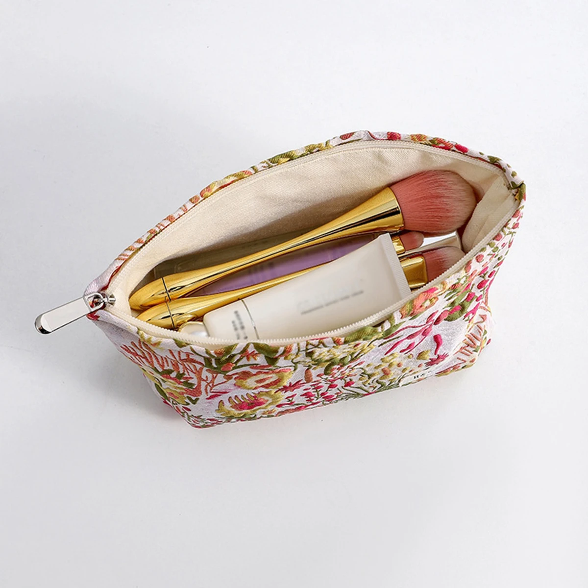 2PC Retro Floral Jacquard Makeup Bag with Random Printing, High Appearance Level, Portable Toiletries Bag, Portable Storage Bag