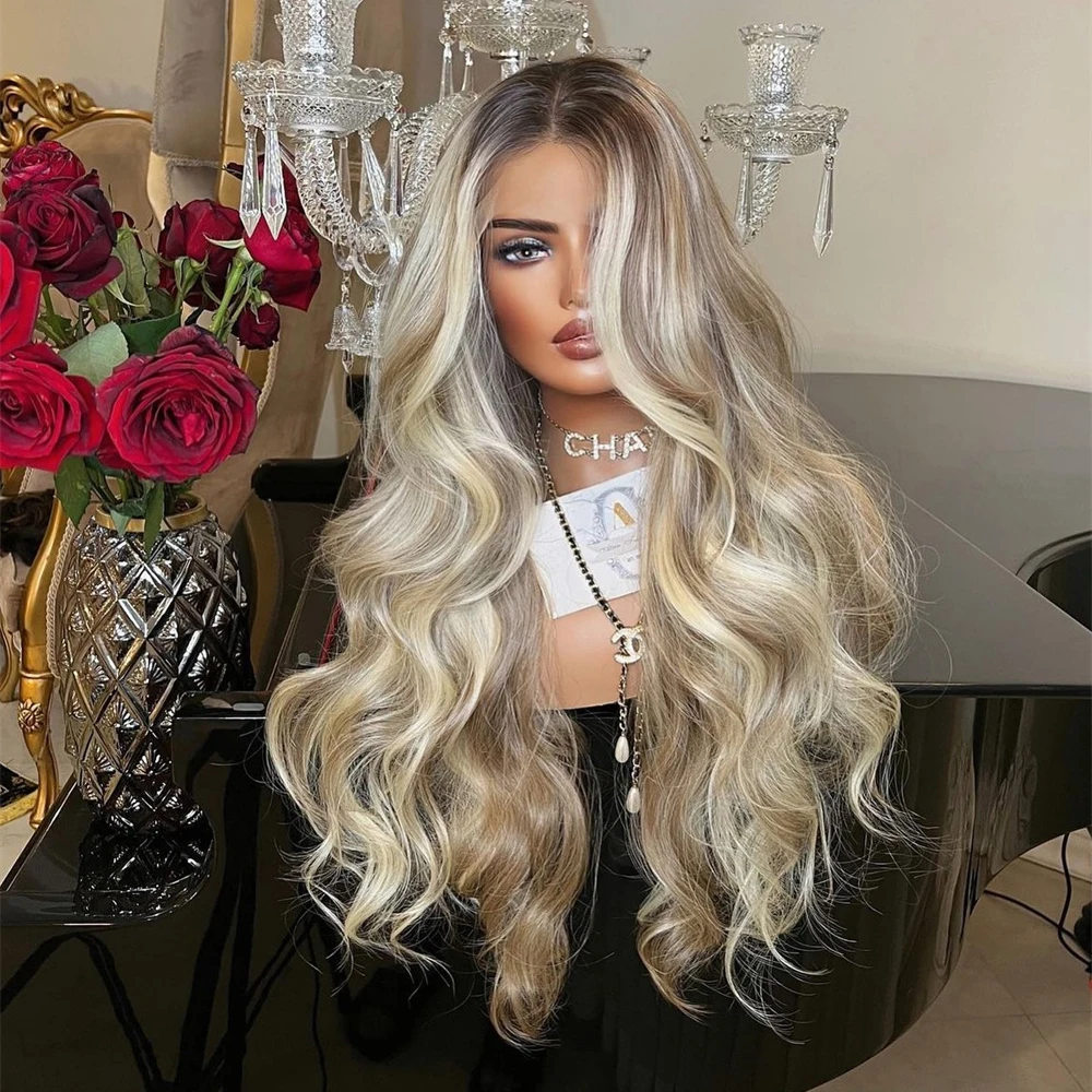 

Long Lace Front Wigs for Women Synthetic Futura Fibre Ombre White Ash Blonde Wig Girls Ladies Glueless Cosplay Daily Wear&Go
