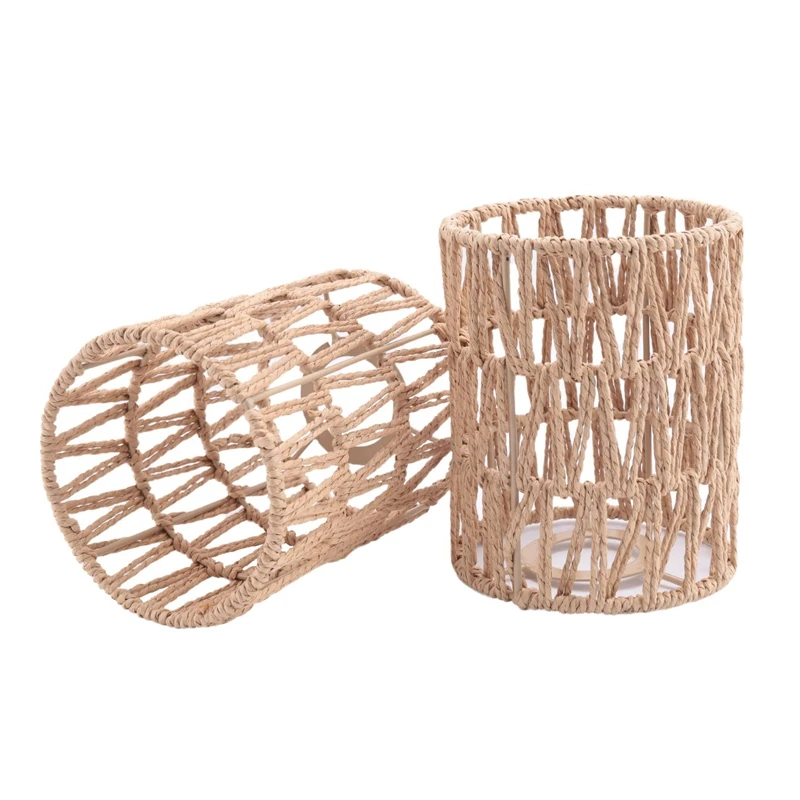 2Pack 5.9 X 5 Inch Rattan Lamp Shade Handwoven Lamp Shades Replacement For Pendant Light