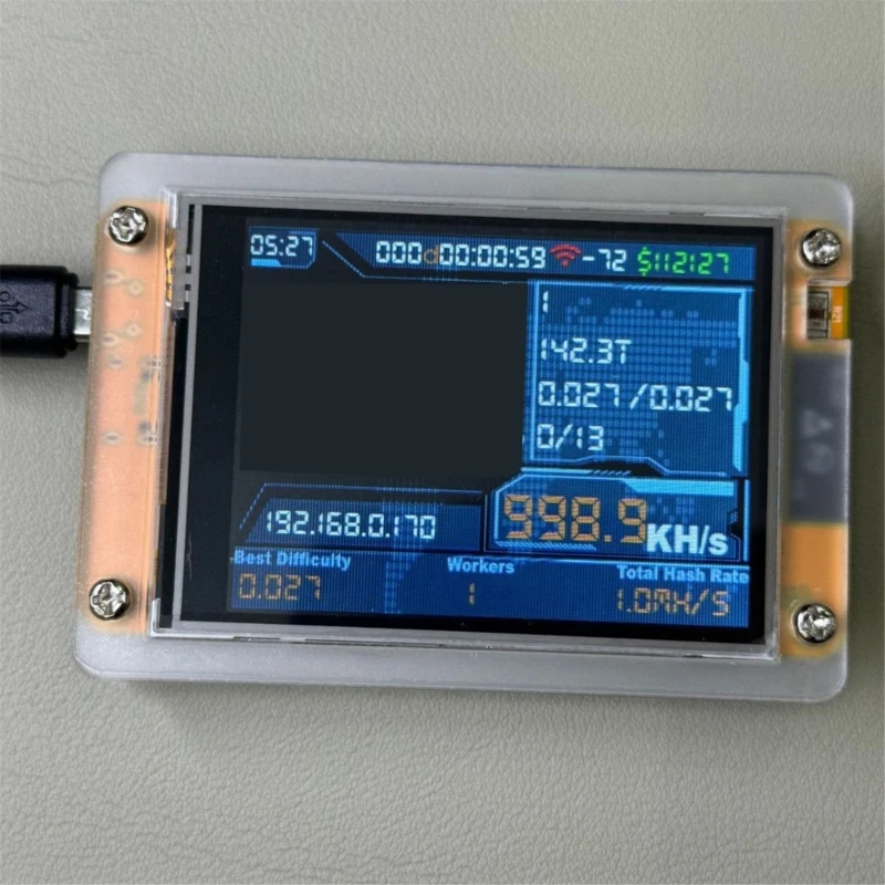 Professional 1000KH/s Lottery Miner 2.8inch Display Real Time Monitoring Screen