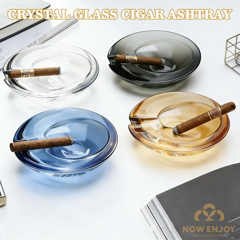 

NOW ENJOY Classic Round Crystal Glass Cigar Ashtray for Men and Women, Transparent Smoke Cup, Creative Home Bar, Living Room