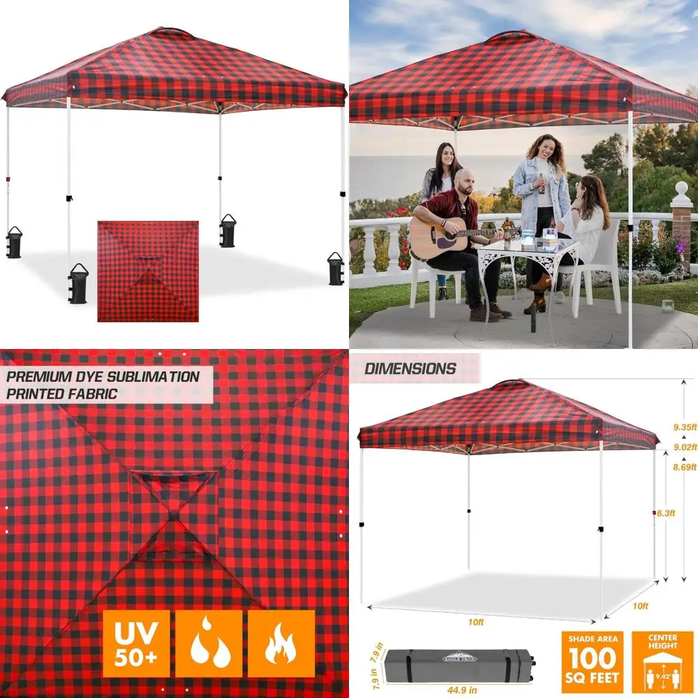 

10x10 ft Easy Setup Pop Up Canopy Tent with Wheeled Bag, 8 Stakes, 4 Ropes, 4 Weight Bags, 100 Square Feet, Durable Outdoor Shel