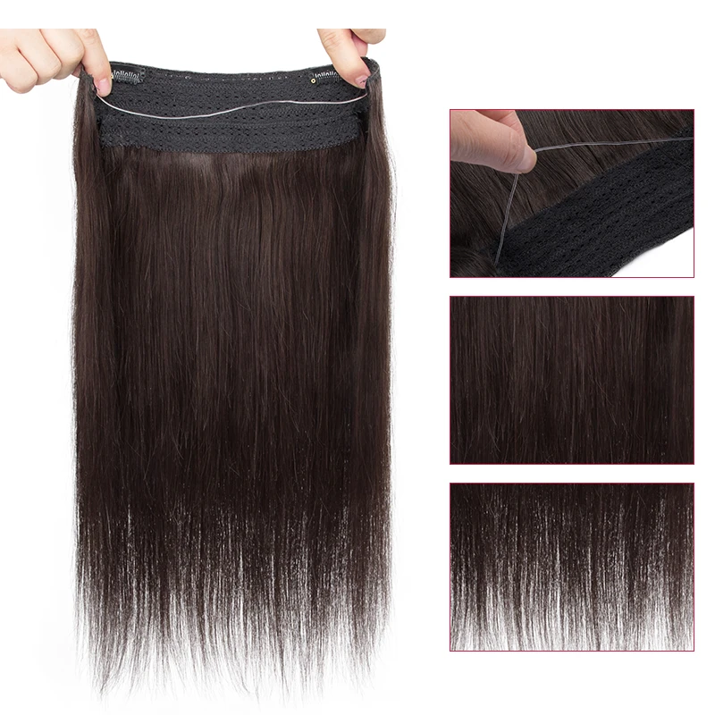 Clip in Hair Extension Real Human Hair Apply With Invisible Wire Natural Hair 5Clips 12-26Inch Fish Line Hair Extensions