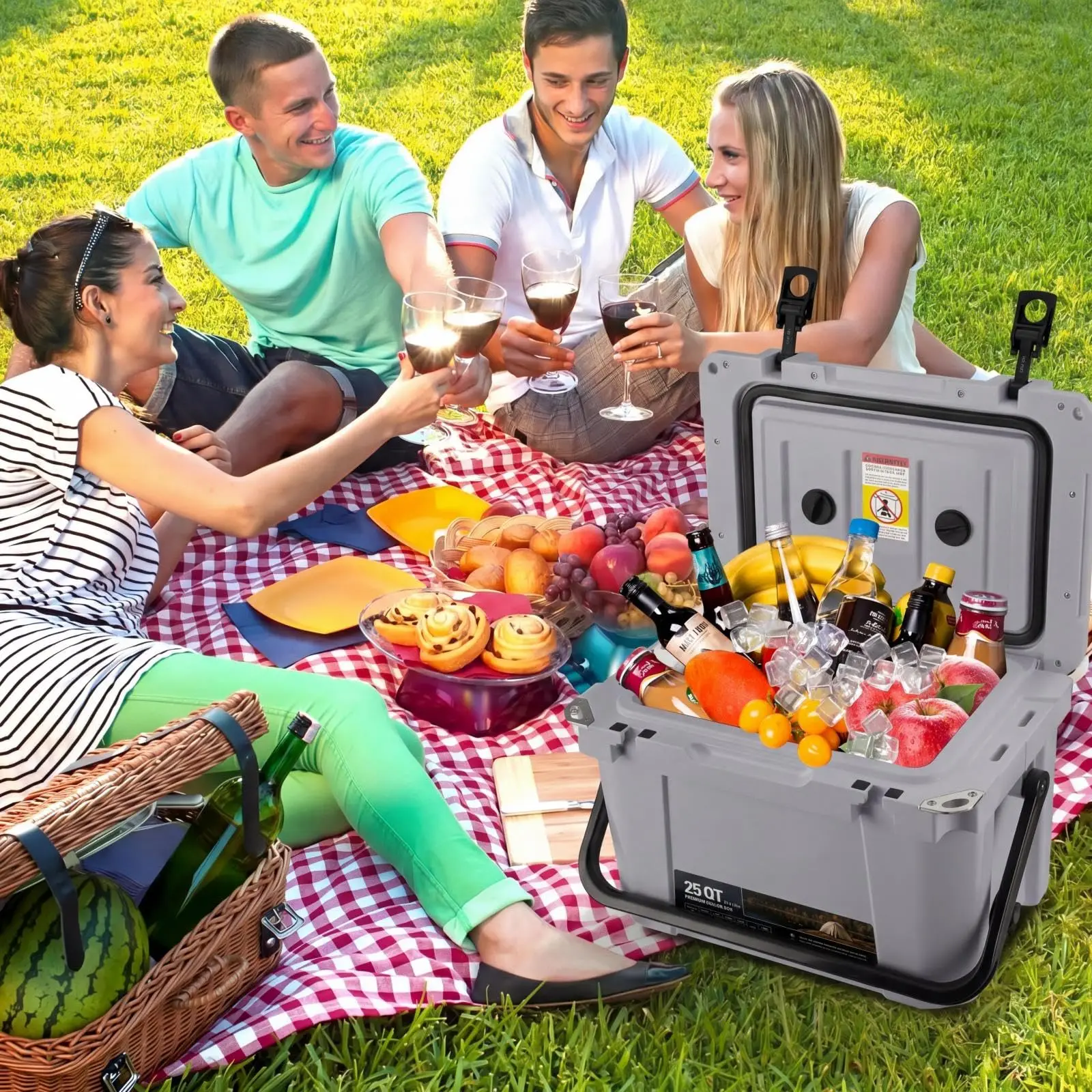 

25QT Heavy Duty Camping Cooler 7-Day Ice Retention Portable Ice Chest With Bottle Opener Drain Plug For Beach BBQ Fishing