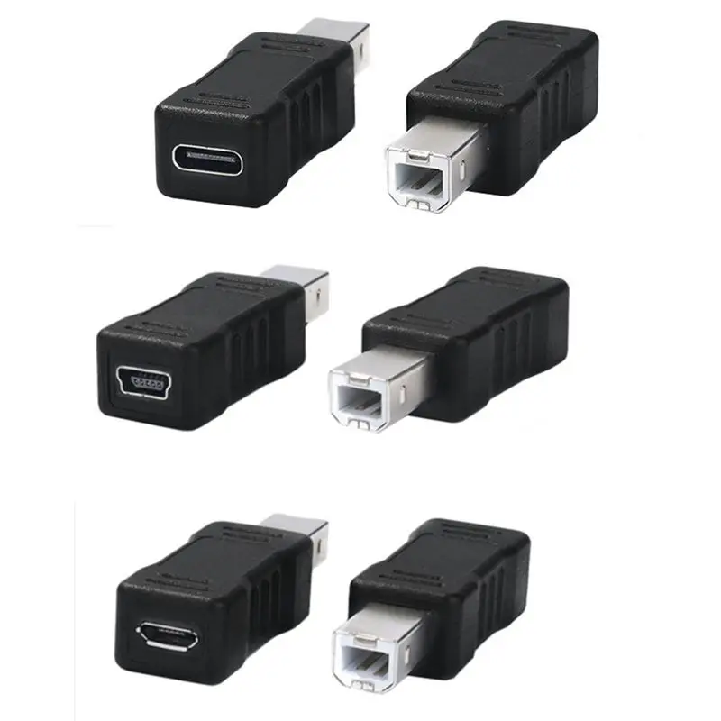 USB 2.0 Printing Male BM to Type-C/Micro 5P/Mini 5P Female Data Transfer Charging Adapter Suitable For Scanners and Printers