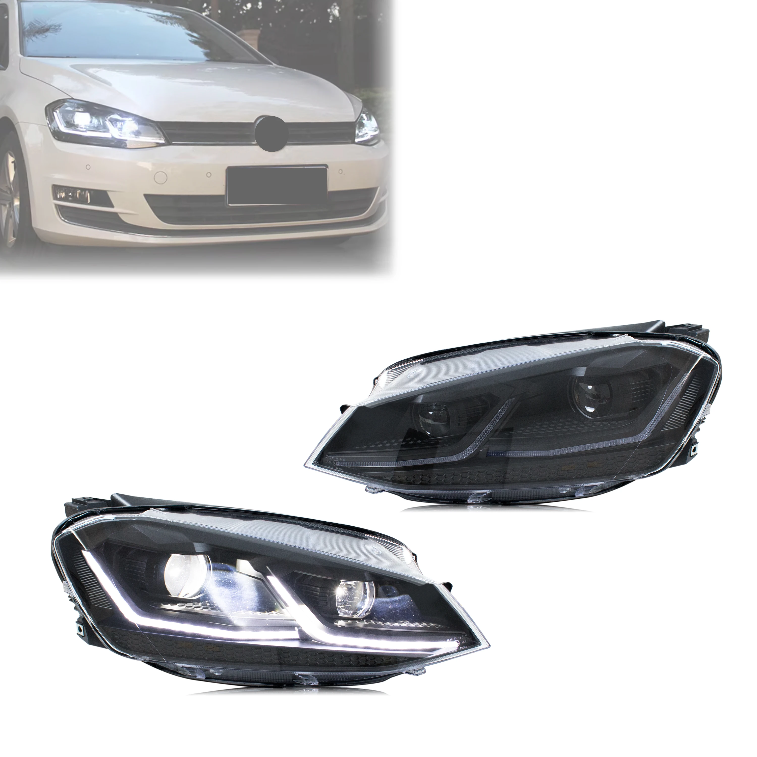 Feux avant à LED pour Volkswagen VW Golf 7 MK VII TDI TSI 2013-2017, clignotants séquentiels, ensemble de lampes avant [Ne convient pas aux GTI/GTD]