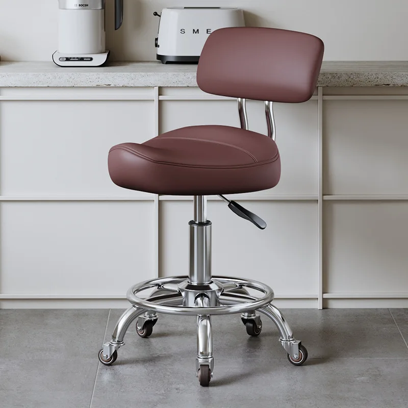 Portable PU Leather Saddle Stool Mobile Lift Salon Stools Beauty Salon Backrest Seat Professional Hairdressing Stool with Wheels