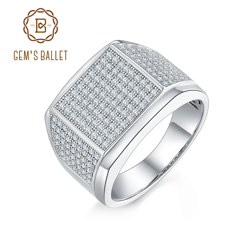 GEM'S BALLET 925 Sterling Silver Chunky Men's Pinky Ring Moissanite Engagement Rings Hip Hop Rapper Ring Gift For Him