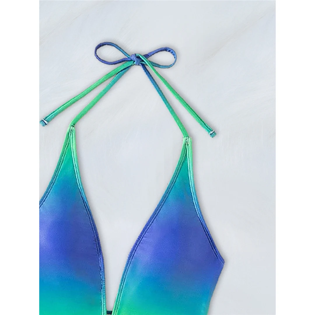 Tief ausgeschnittener, rückenfreier, einteiliger Badeanzug mit Halterneck und Batikmuster für Damen, High-Cut-Monokini, Badebekleidung, Badeanzug, Modell V6314 – Detail 7