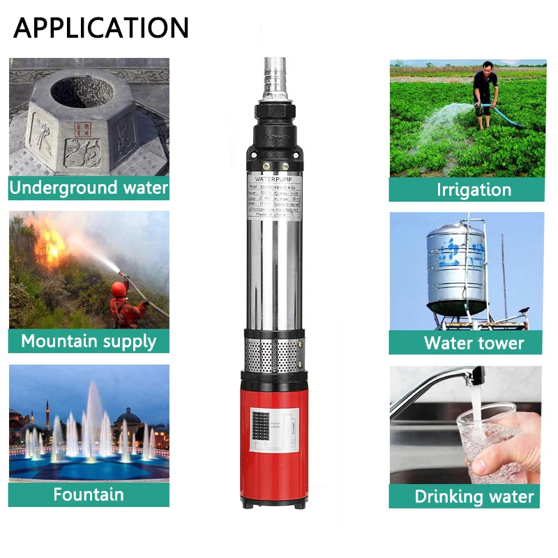 SHYLIYU 3In Deep Well Submersible Pump 6m3/h 45m DC Well Pump 12V24V48V Solar Water Pump for Agricultural Irrigation Garden Home