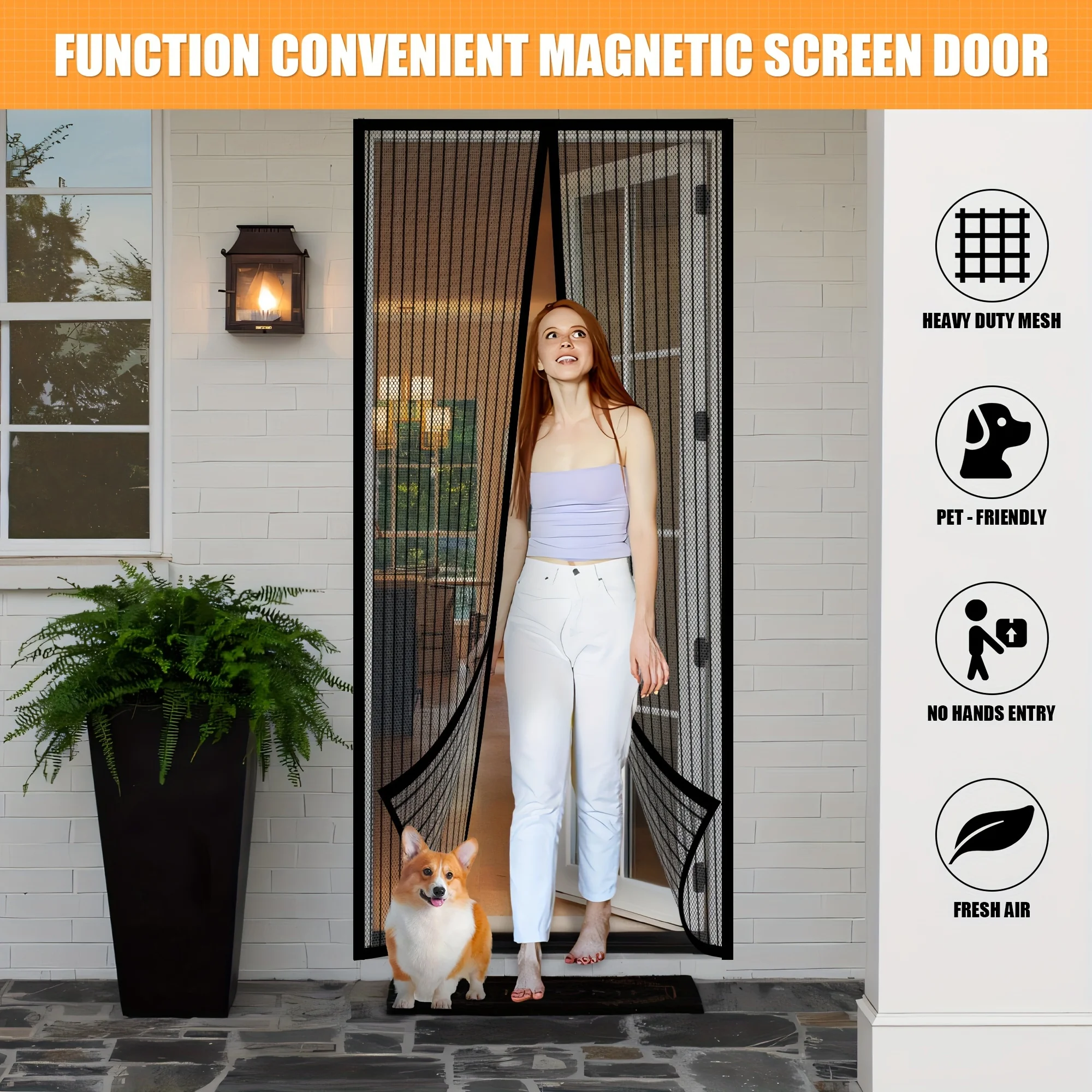 Heavy Duty Magnetic Screen Door - Self-Sealing, Hands-Free Mesh Bug Proof, Pet and Child Friendly， Mount Available