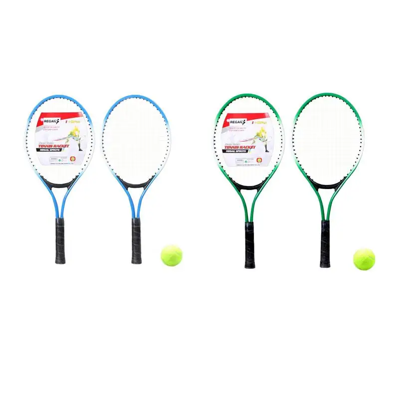 2Pcs Kids Outdoor Sports Tennis Rackets Tennis String Racquets with 1 Tennis Ball for Badminton Beginner Parent-Child Game Props