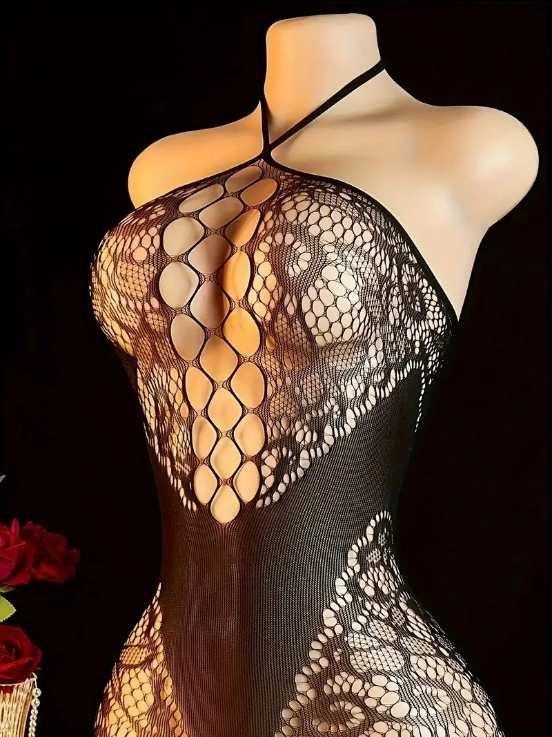 One Pieces Sexy Crotchless Lingerie Plus Size Women Mesh Hollow Bodystocking Erotic Costumes Cosplay Lolita Baby Doll Maid Dress view 5
