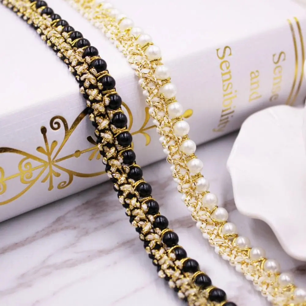 Wedding Dress Clothing Trimmings Apparel Sewing Fabric Pearl Braid Lace Ribbon Beaded Lace Ribbon Lace Trim Hand-stitched Pearl