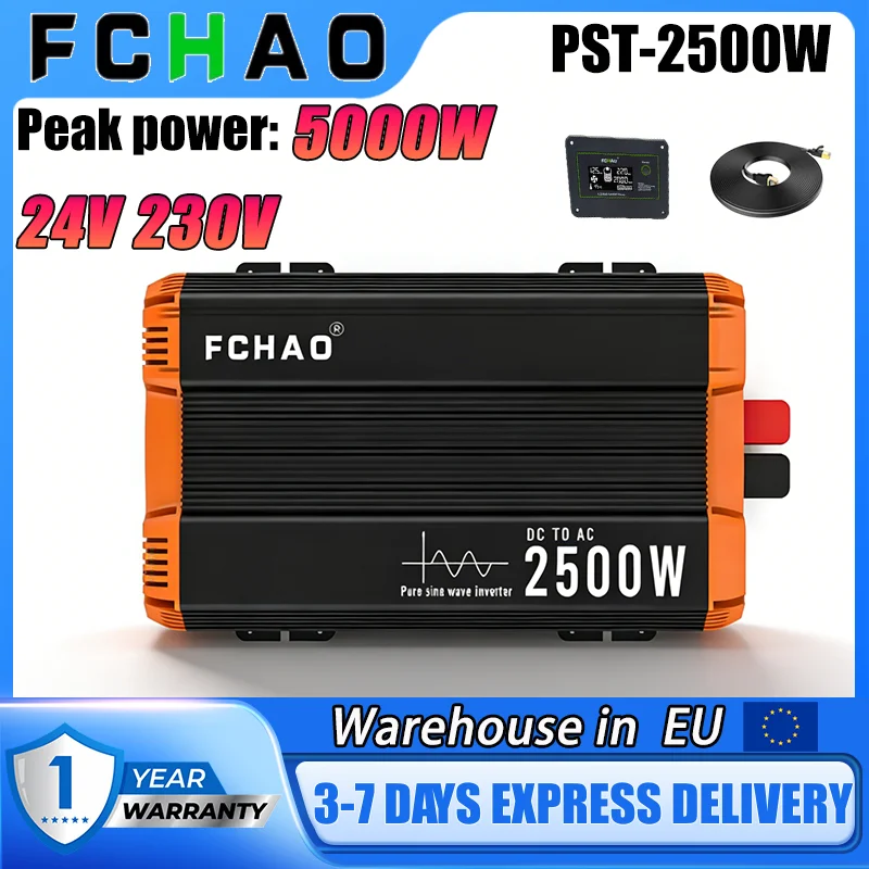 FCHAO EU Spot-Lieferung PST-2500W Stromwechselrichter 24V auf 230V Reiner Sinuswellen-Wechselrichter 50 Hz für den Heimgebrauch, Wohnmobil und Outdoor-Reisen