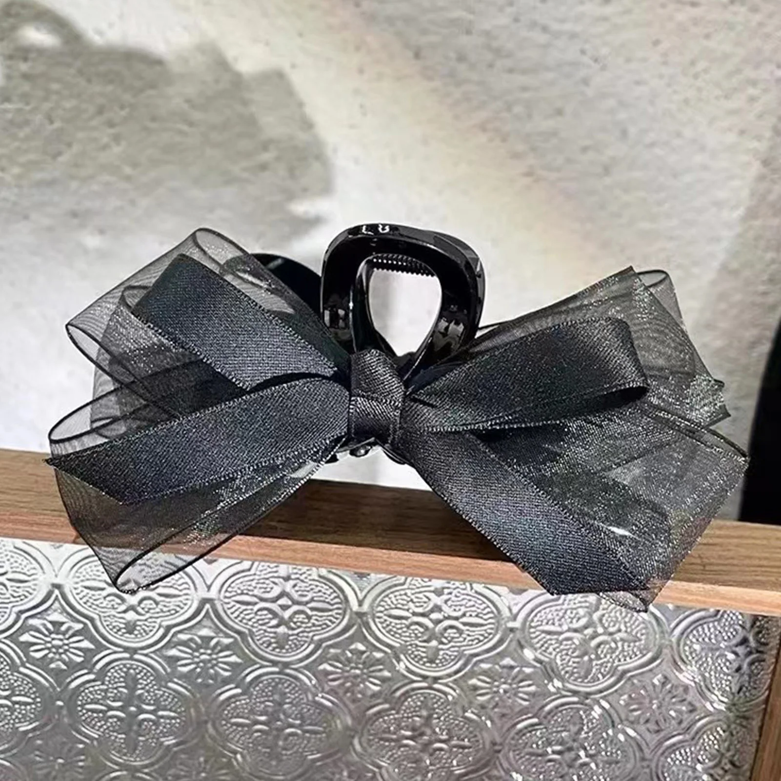 Elegant Hair Clip Mesh Bowknot Design for Daily Wear Women Girls Non-Slip Pearl Accessory for Ponytail Updo Styling Chic