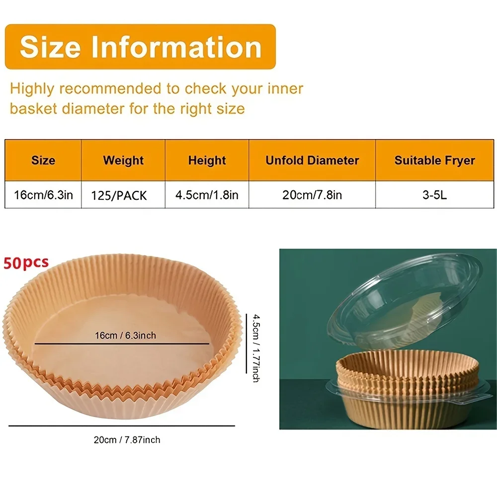 50 szt. Nieprzywierających jednorazowych wkładek do beztłuszczowa frytownica pergamin do pieczenia w kuchence mikrofalowej, wodoodporne opakowanie