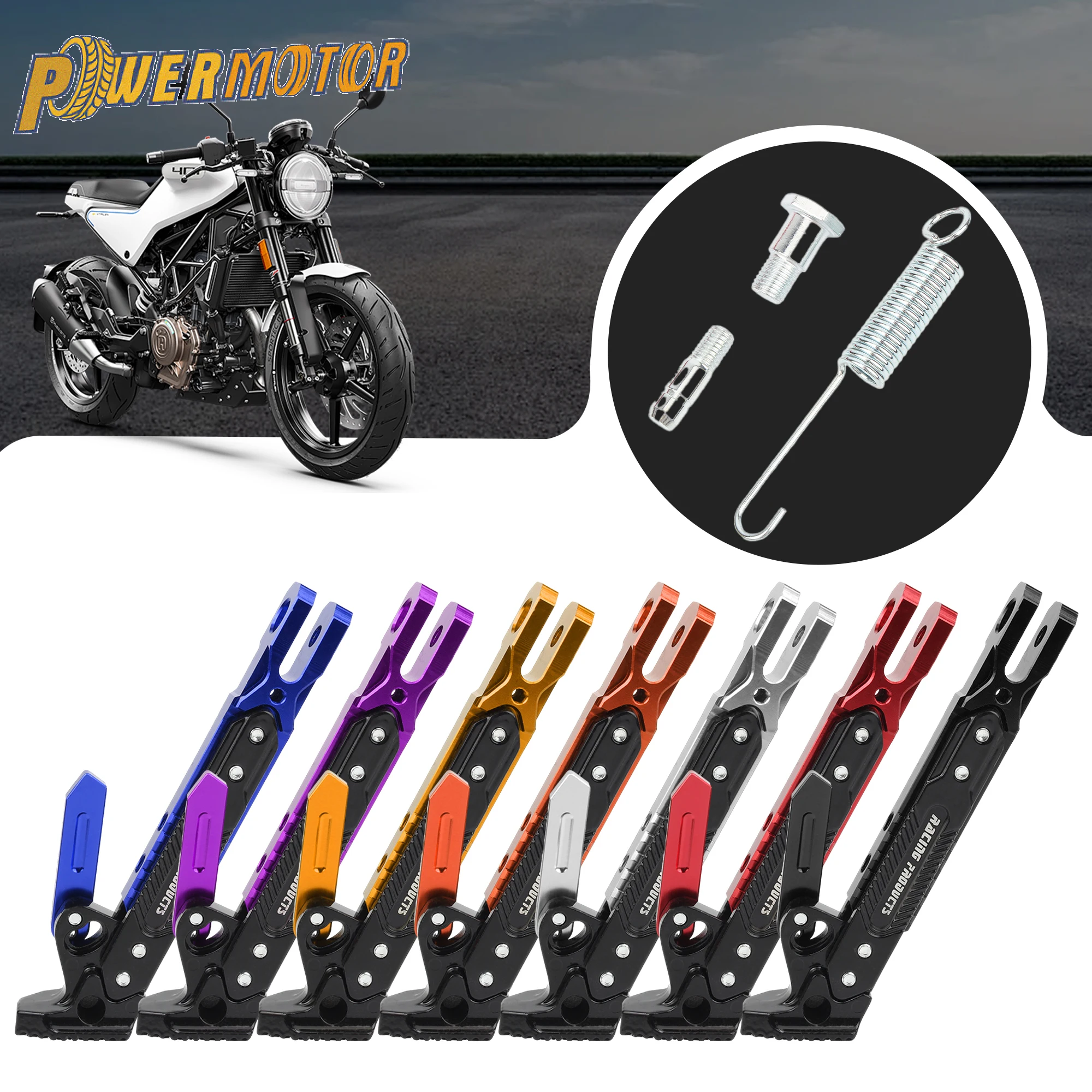 Universal Motorcycle Kickstand Side Support Kick Bracket Foot Stand Adjustable Side Tripod for Motorbike Motocross Scooter Moped