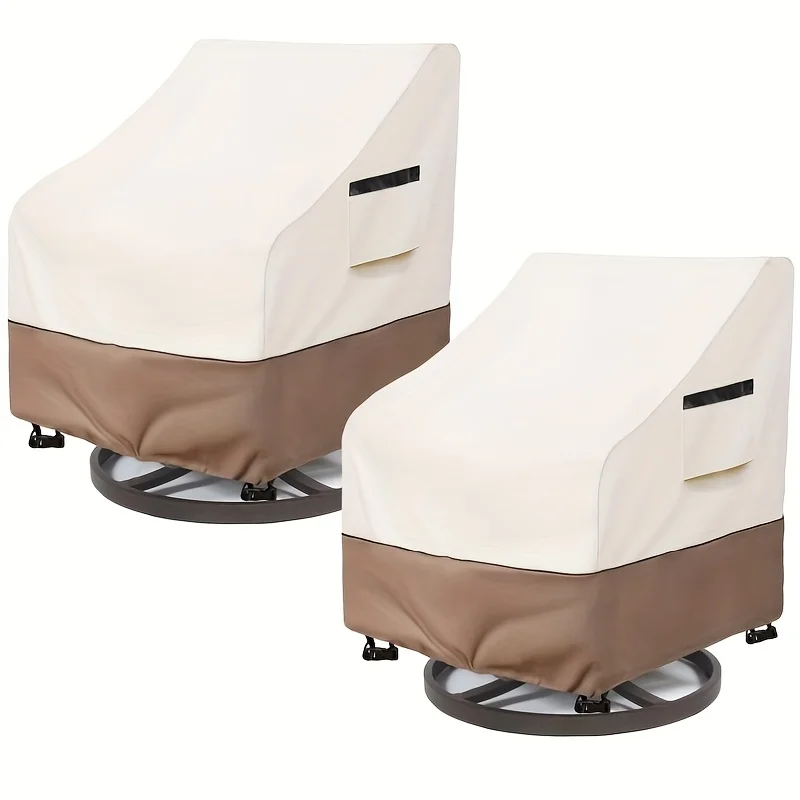 

2-Piece Outdoor Swivel Chair Cover Set. Heavy Duty All-Weather High-Quality Covers. Beige/Brown.for Swivel Lounge Chairs