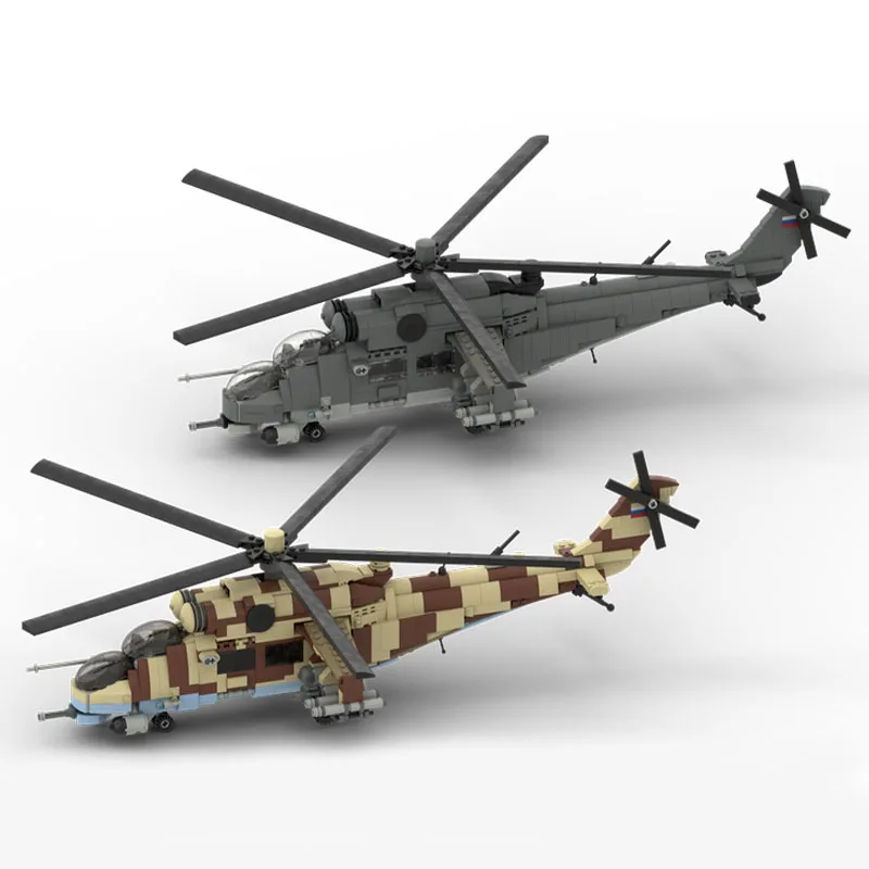 NEW 1077PCS WW2 Military MOC 1:35 Scale Mil Mi-35 HIND gunship model DIY creative high-tech ChildrenToy Gift Fighter Plane Block