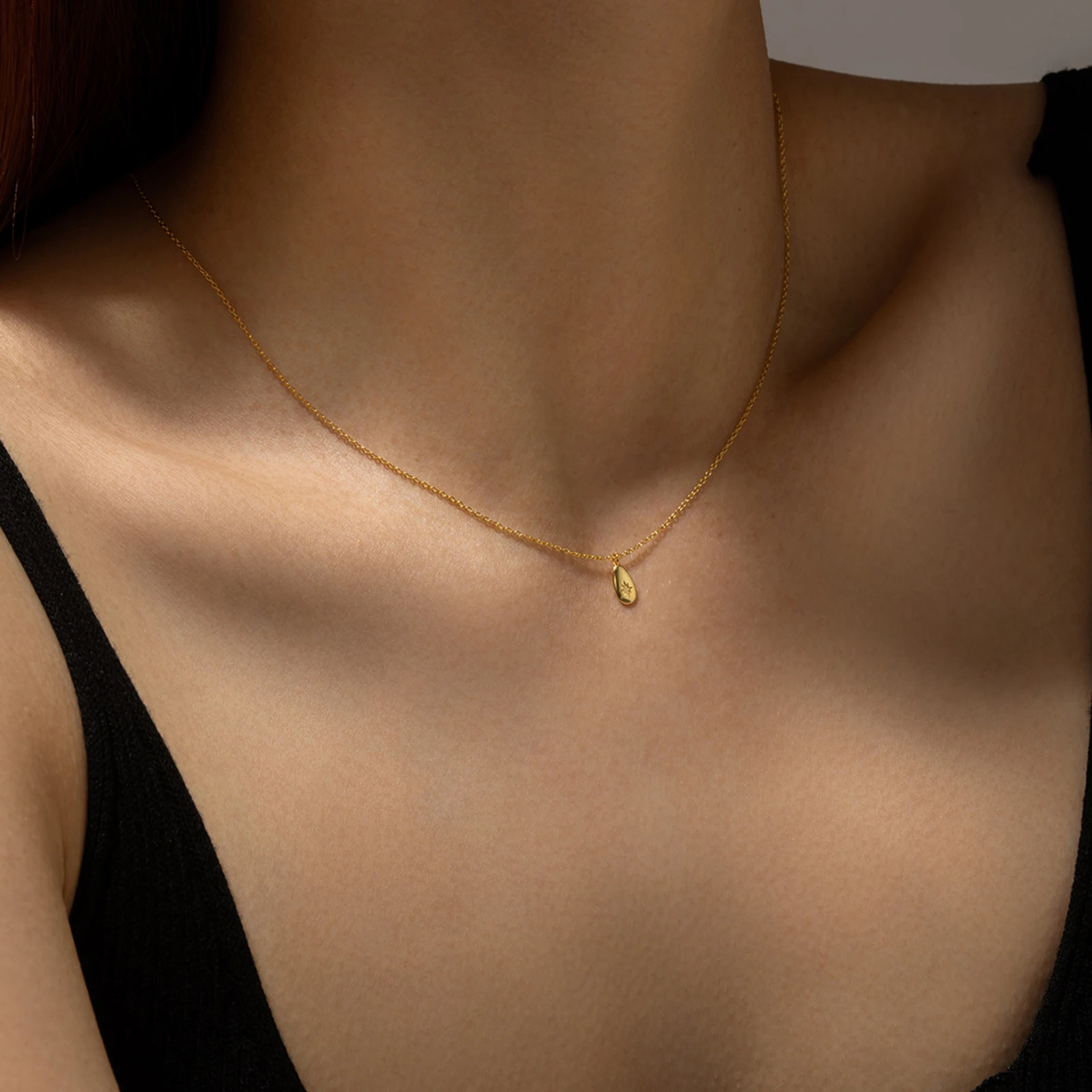 ANDYWEN New 925 Sterling Silver Gold Ovals Star CZ Pendant Tiny Charm Long Chain Necklace 2021 Biżuteria ślubna dla kobiet Prezent — zdjęcie 6