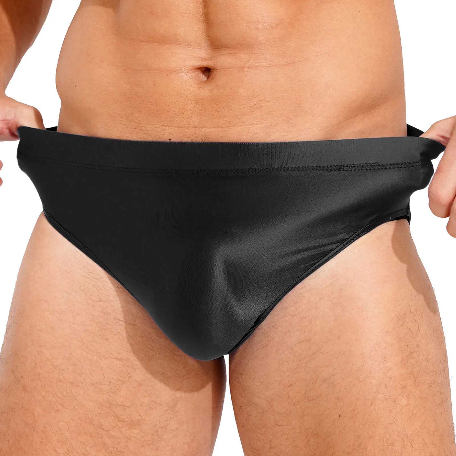 

Mens Glossy High Waist Briefs Bikini Siwmwear Panties Solid Color Elastic Waistband Underpants Underwear for Swimsuit Bottom