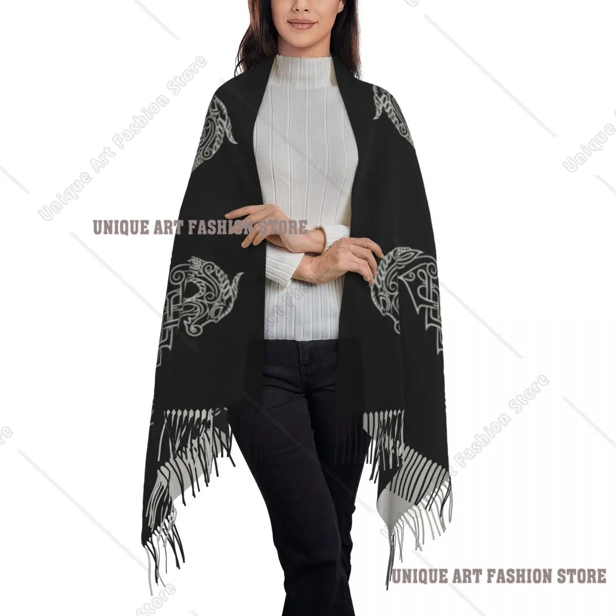 الفايكنج هيلم أوف عوي شرابة وشاح المرأة لينة نورس البوصلة شال التفاف سيدة الشتاء الخريف الأوشحة #3