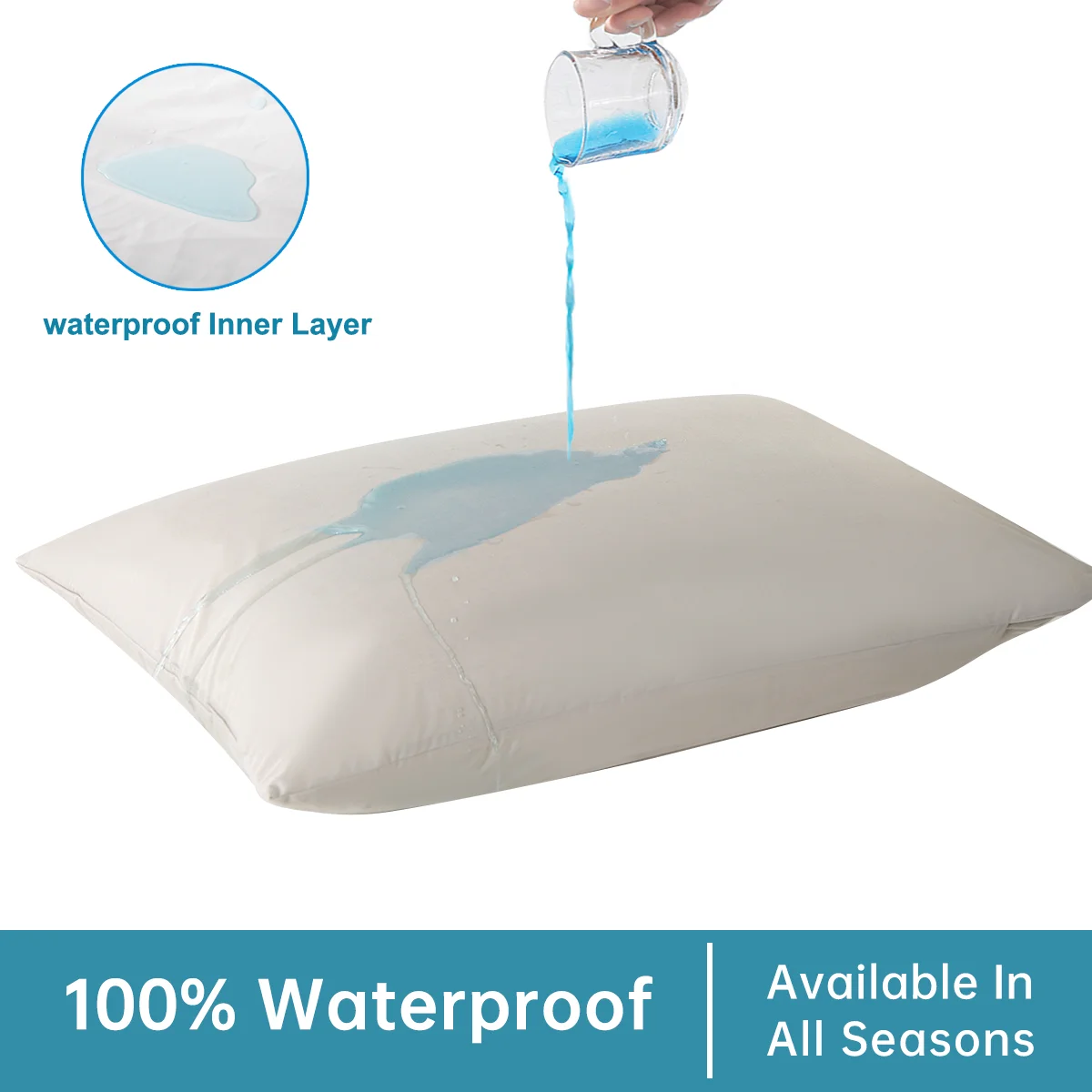 2pcs Waterproof Pillowcase, Anti-dustmite Hypoallergenic Pillow Protector Premium Zippered Polyester Knitted Fabric Pillow Cover