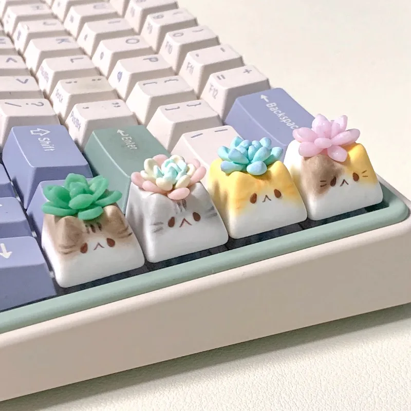 handmade cat bonsai argila keycaps artesanal caps teclado kawaii handmade keycap personalizado para jogos mecanicos teclado acessorios presente 01