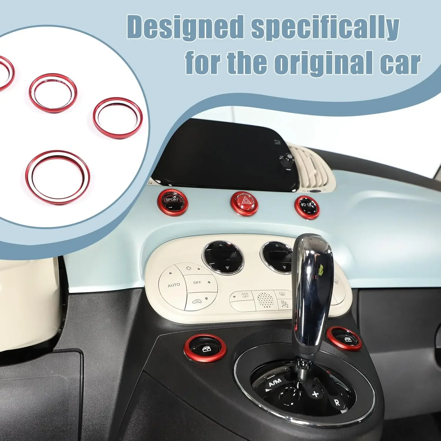 Alloy Red Car Double Flashing Glass Lifting Button Ring Trim Kit For Fiat 500 595 596 2010-2026 Interior Decorative Accessories