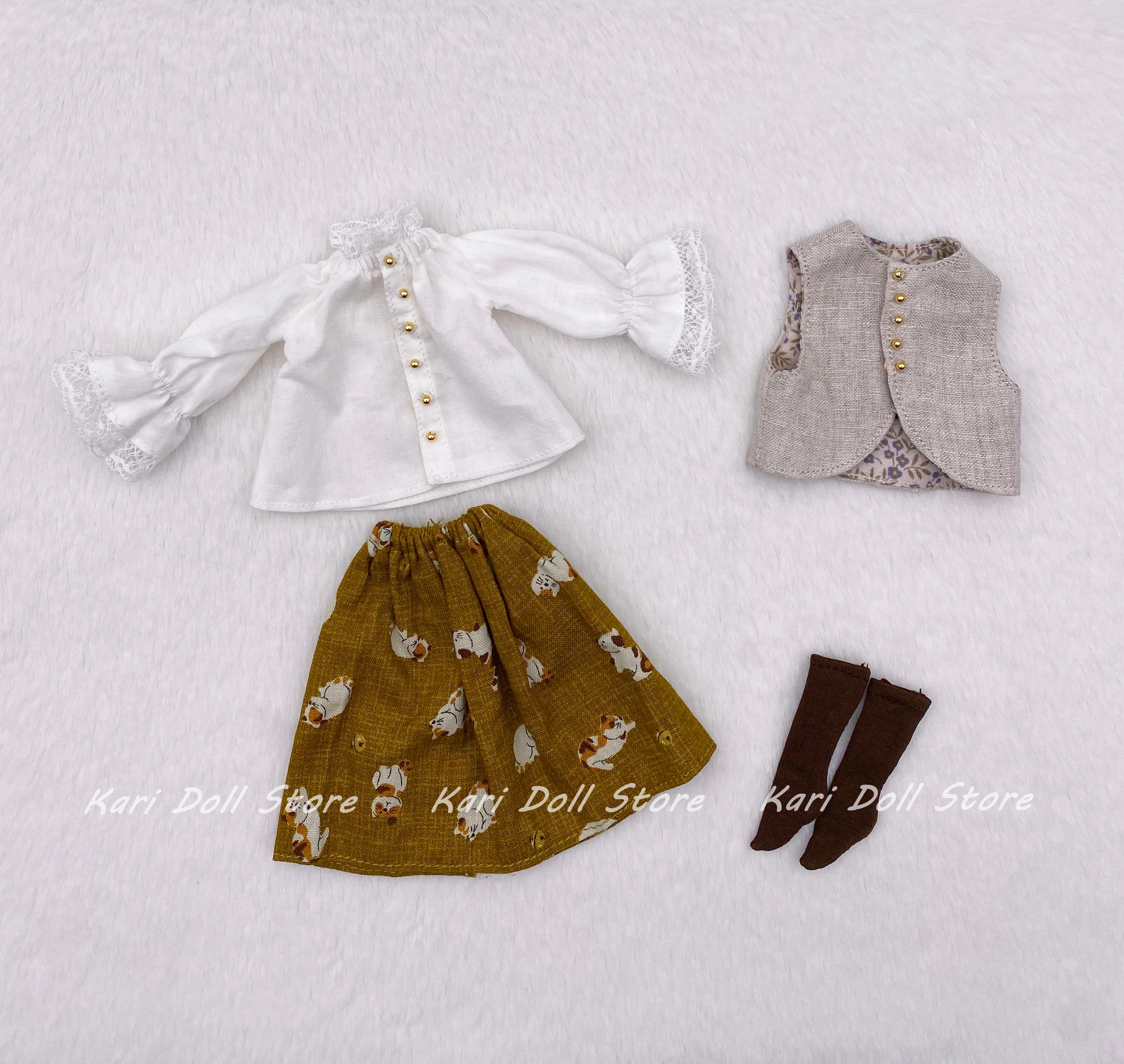 

Kari Doll Одежда и юбки Художественная белая рубашка в японском стиле Юбка с цветочным принтом Длинный жилет наряд для куклы Landazz Landoudou