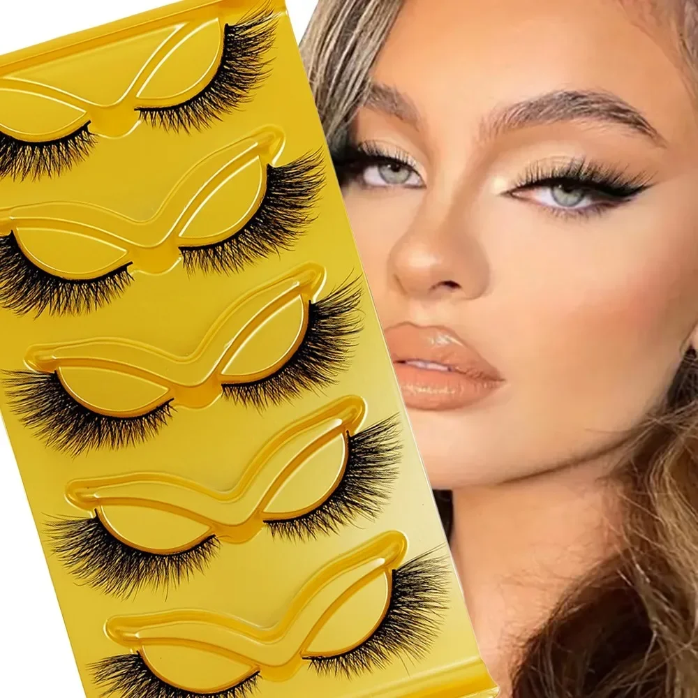 5 Pairs Cat Eye False Eyelashes Eye End Lengthening Long Curling Thick Fluffy All-match Comfortable Faux Mink False Eyelashes