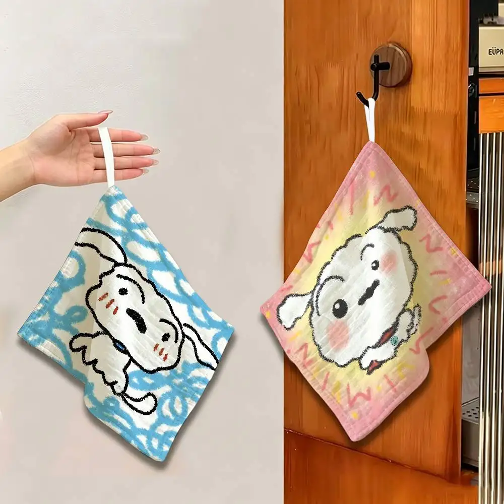 Cartoon C-Crayon S-Shin-chan Nohara Shiro Polyester Cotton Hanging Kitchen Towel, Skin Friendly Hand Wiping Towel for Household