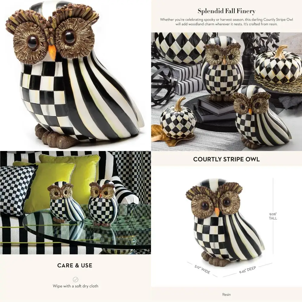 

Black and White Striped Owl Fall Decoration for Home, Courtly Style Owl Ornament