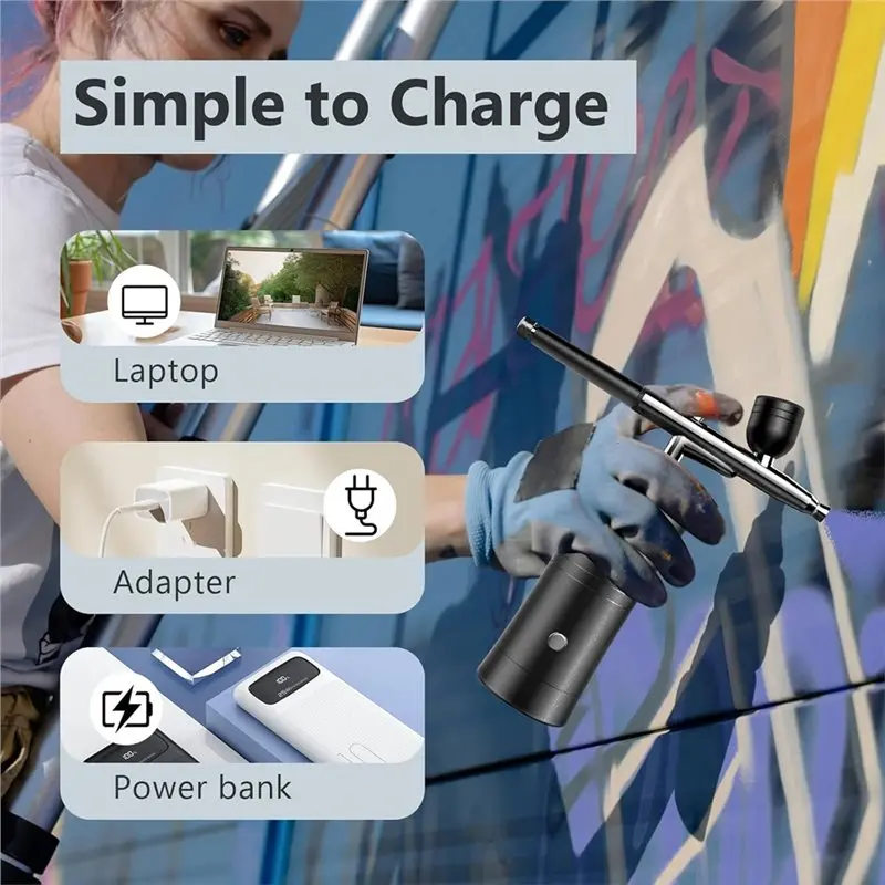 

ABRE-Rechargeable Air Brush Painting Set For Nails W/32 Psi Compressor, 0.3Mm Non-Clogging Nozzle For Makeup A