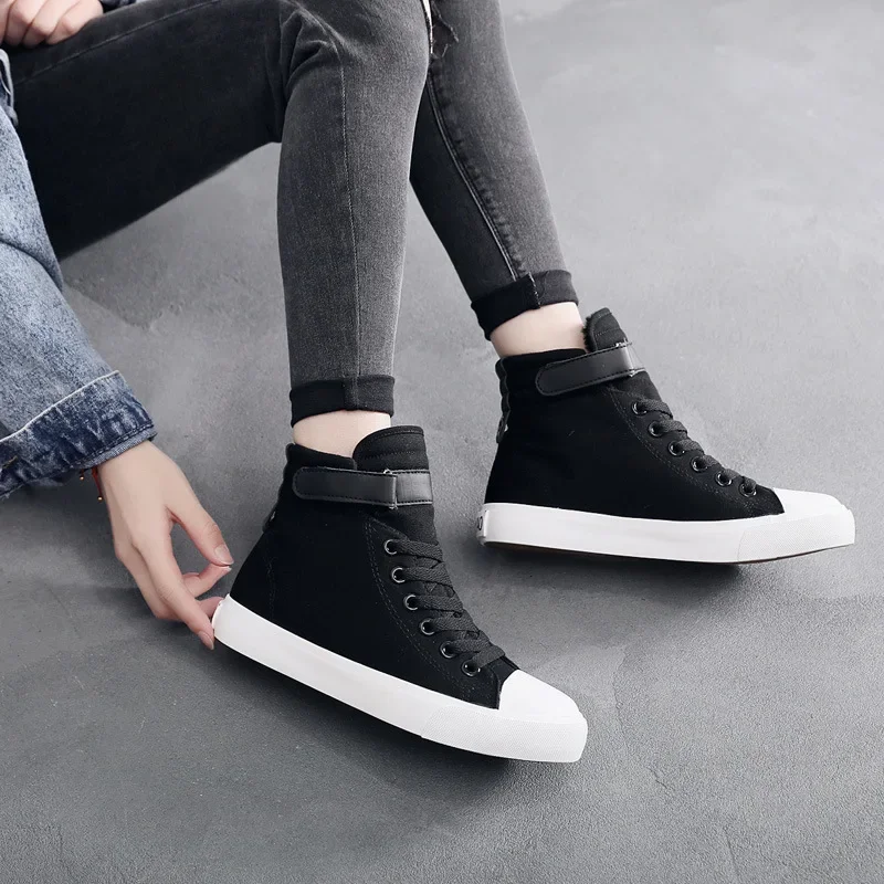 Spring Autumn Brand Women Sneakers High Top Canvas Casual Flats Shoes Woman Lace-up Zapatos De Mujer High Quality Ladies Shoes