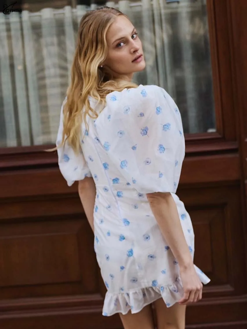 Black Deep V-Neck Ruffled High-Waist Dress with Short Sleeves