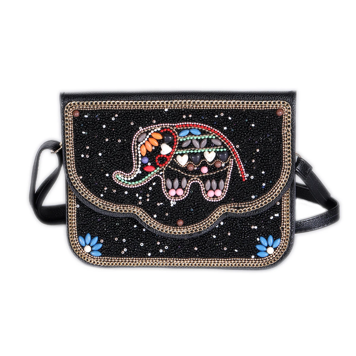 

Black Elephant Bohemian Fringe Purse Floral Geometric Print Women's Crossbody Bag Retro Ethnic Style Exquisite Decorative Pouch