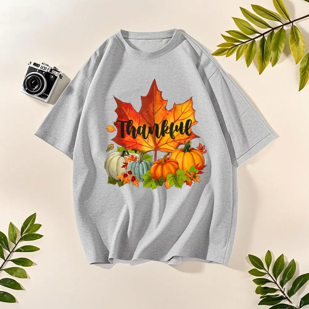 Happpy Thanksgiving Day Tshirt Autumn Fall Maple Leaves Unisex T-Shirt Creative Design Summer Casual Men Tee Women Cotton Tops