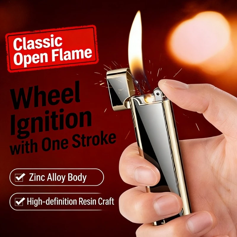 Windproof lighter open flame thin body circulation inflatable metal old-fashioned grinding wheel machine wholesale cross-border